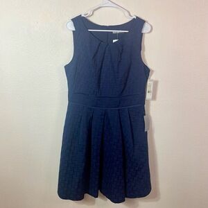 Eliza J A-Line Missy Dress size 14 Navy Blue Sleeveless Pleated Wedding‎ NWT